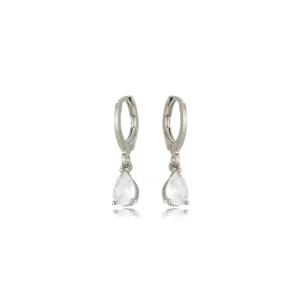 Brinco Argola Pequena Pingente Gota Banho Platina Zircônia