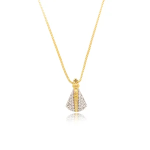 Colar Mini Nossa Senhora Aparecida Cravejada Banho Ouro 18K Zircônia