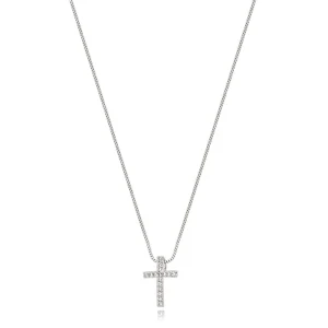 Colar Cruz Pequena Cravejada Banho Platina Zircônia
