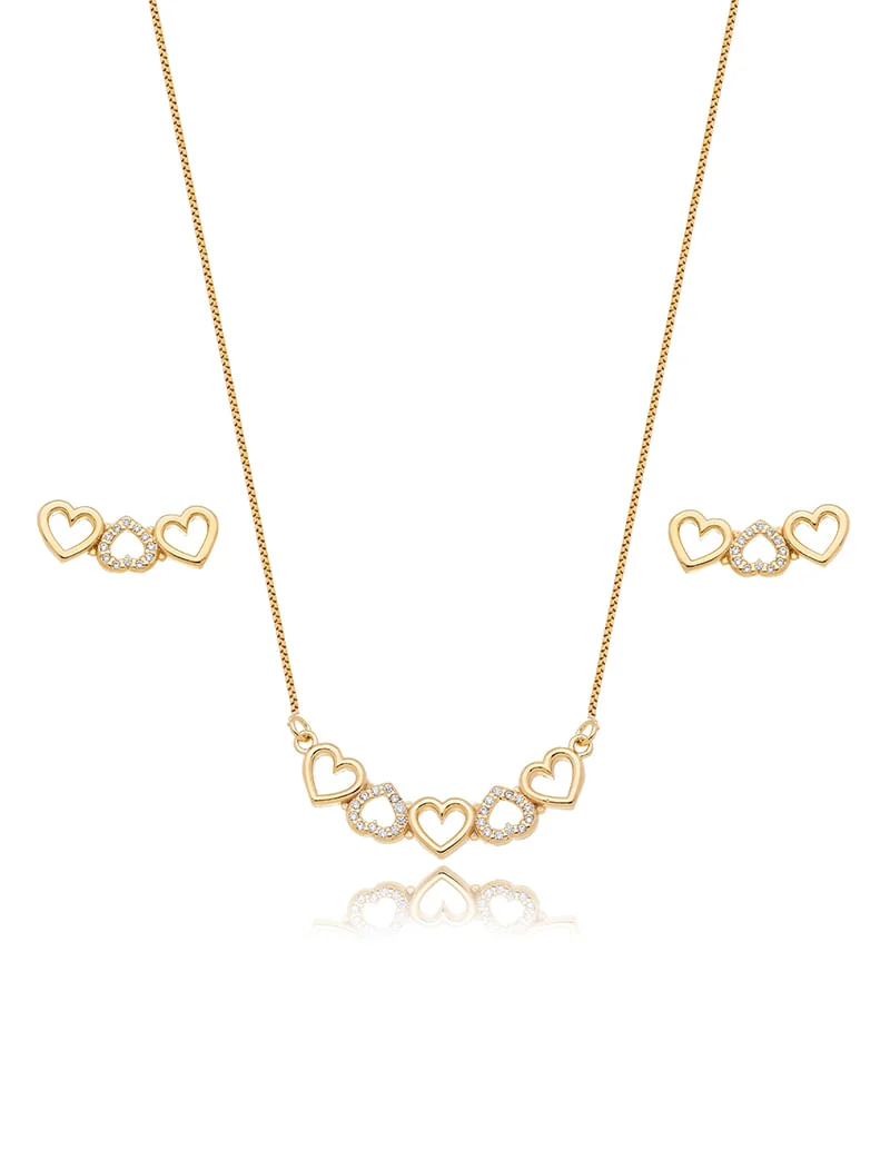 Conjunto Pingente Cinco Corações Banho Ouro 18k - Image 2