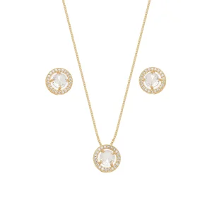 Conjunto Pingente Redondo Cravejado Pequeno Banho Ouro 18K Cristal
