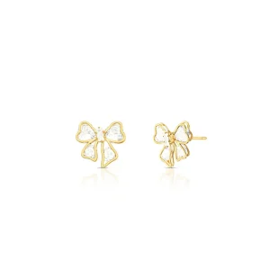 Brinco Laço Vazado Detalhes Cristais Banho Ouro 18K