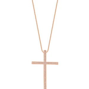 Colar Cruz Cravejada Banho Ouro Rosê 18K Zircônia