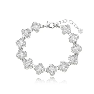 Pulseira Trevos Cravejados Banho Prateado Zircônia
