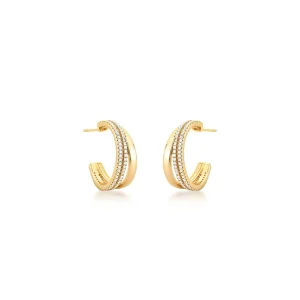 Brinco Meia Argola Cravejada Banho Ouro 18K