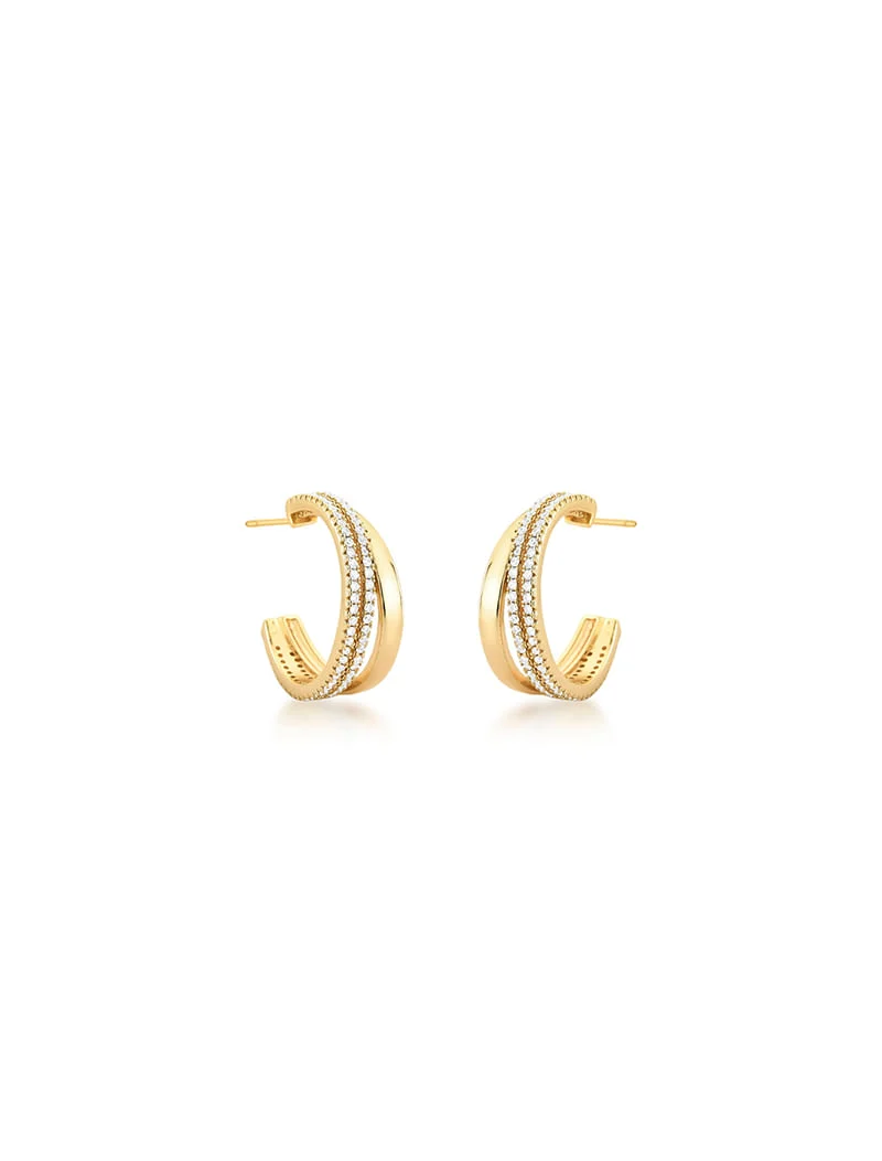 Brinco Meia Argola Cravejada Banho Ouro 18K - Image 2