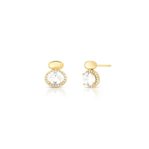 Brinco Base Oval Lisa Cravejada Banho Ouro 18K Zircônias