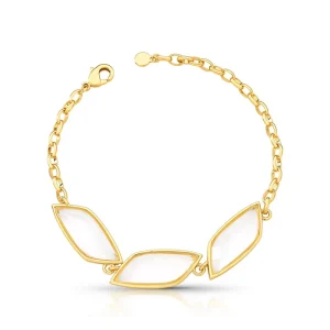 Pulseira Maleável Três Cristais Facetados Banho Ouro 18K