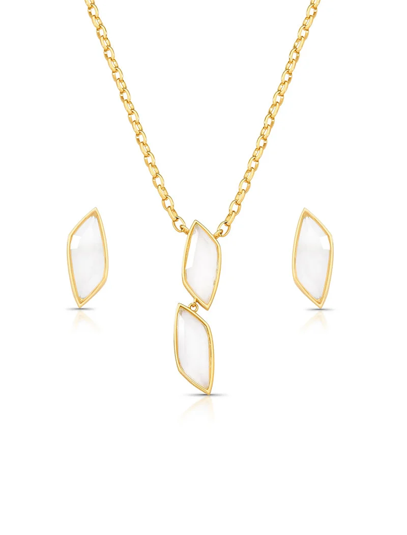Conjunto Longo Navetes Banhado Ouro 18K Cristal Fosco - Image 2