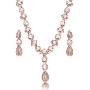 Conjunto Gota Formas Geométricas Cravejada Bijuteria Rosê Zircônia