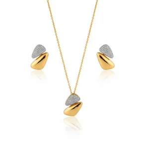 Conjunto Detalhe Cravejado Banho Ouro 18K Zircônia