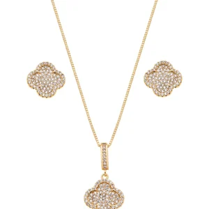 Conjunto Trevo Cravejado Banho Ouro 18K Zircônia