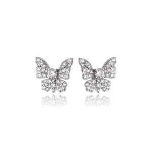 Brinco Borboleta Cravejado 3MM Prata 925 Moissanite