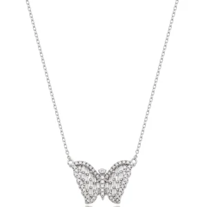 Colar Borboleta Cravejada 1.2MM Prata 925 Moissanite