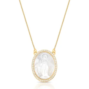 Colar Pingente Nossa Senhora Banho Ouro 18K Madrepérola