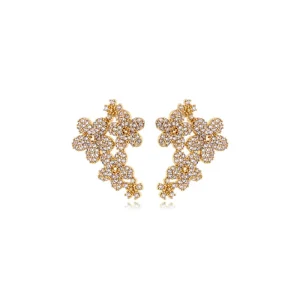 Brinco Earcuff Flores Cravejado Banho Dourado Zircônia