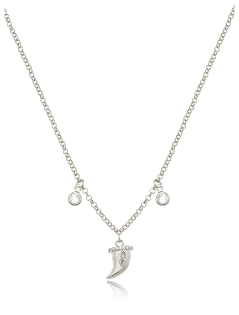 Colar Teen Liso Pingente Dente de Sabre Banho Ródio