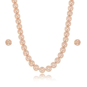 Conjunto Redondo Cravejado Bijuteria Rosé Zircônia