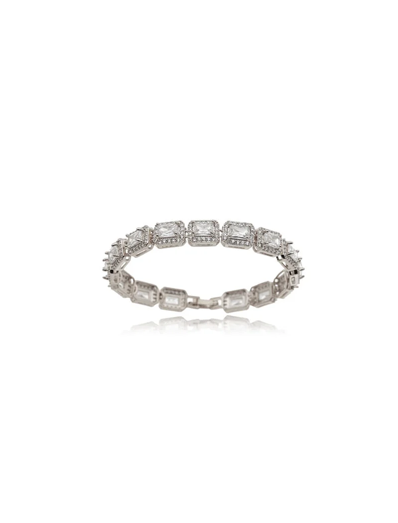 Pulseira Toda Retangulares Cravejadas Banho Prateado Zircônia - Image 2