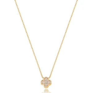 Colar Mini Trevo Cravejado Banho Ouro 18K Zircônia