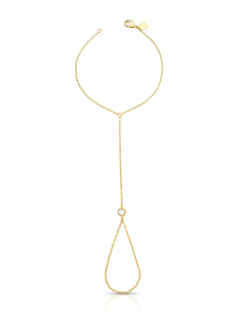 Pulseira de Mão Banho Ouro 18k Cristal