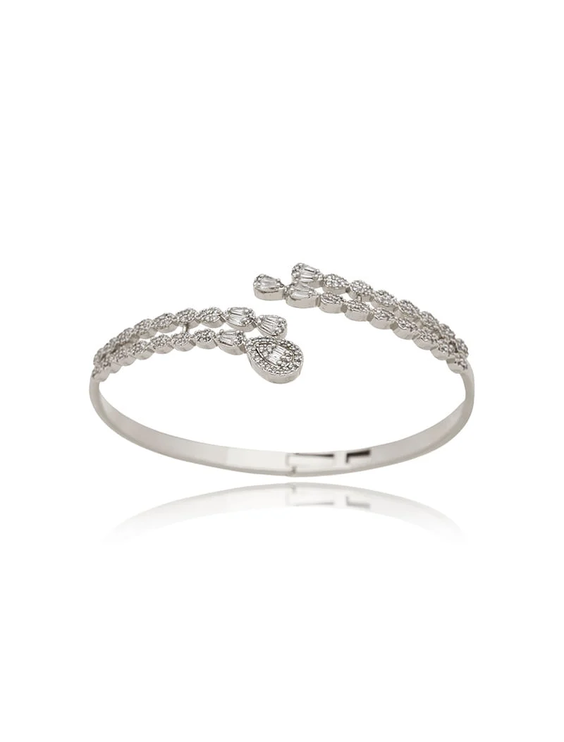 Pulseira Bracelete Gotas Cravejadas Zircônia Banho Prateado