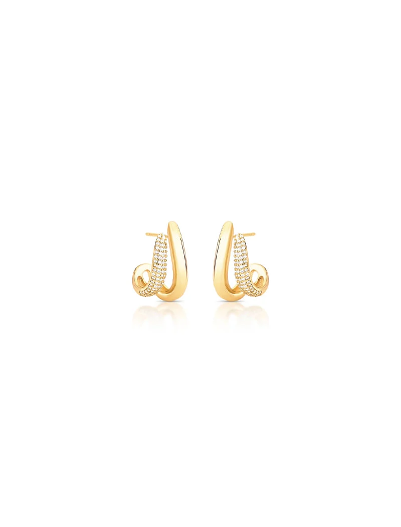Brinco Meia Argola Orgânica Cravejada Banho Ouro 18k Zircônia - Image 2