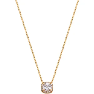 Colar Cristal Quadrado Volta Cravejada Ponto de Luz Banho Ouro 18k