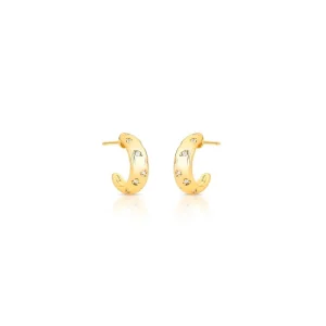 Brinco Meia Argola Pontos de Luz Banho Ouro 18k Zircônia