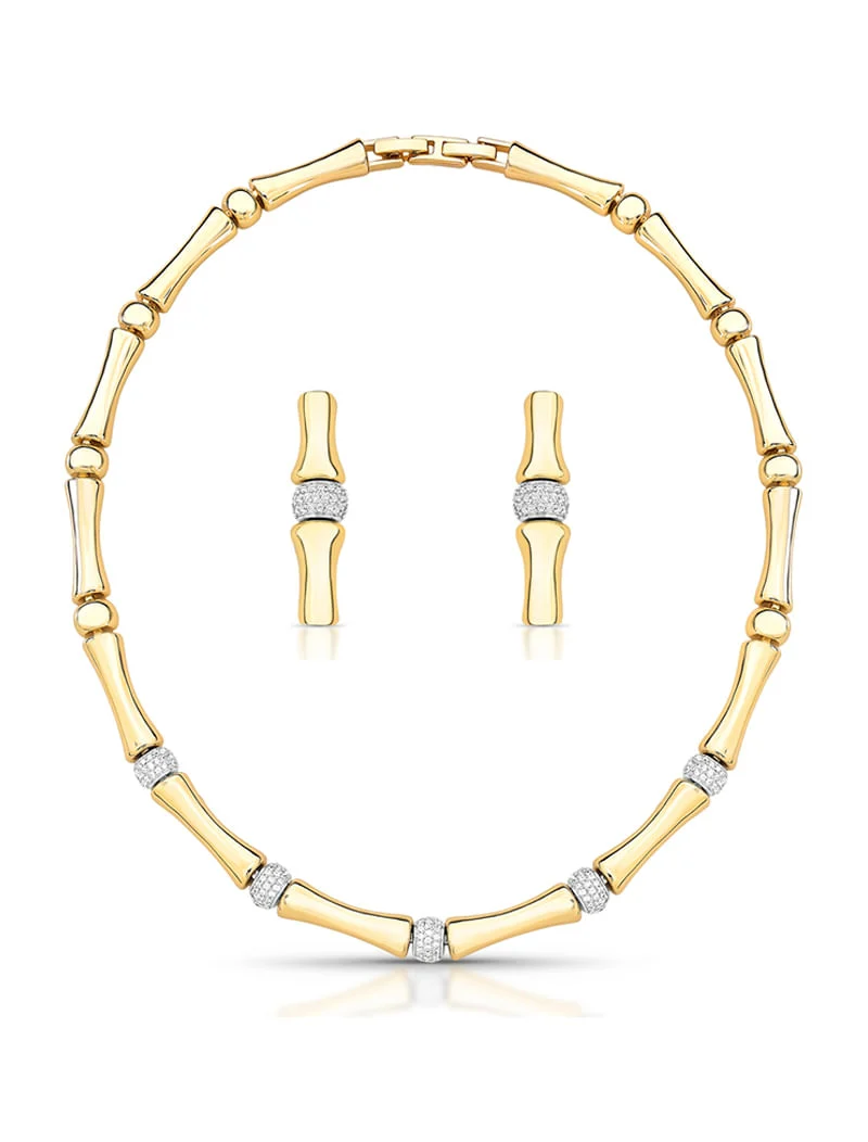 Conjunto Bambu Entremeio Bolinhas Cravejadas Banho Ouro 18k - Image 2