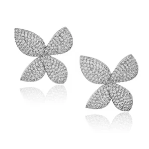 Brinco Flor Pétalas Cravejadas Banho Prateado Zircônia