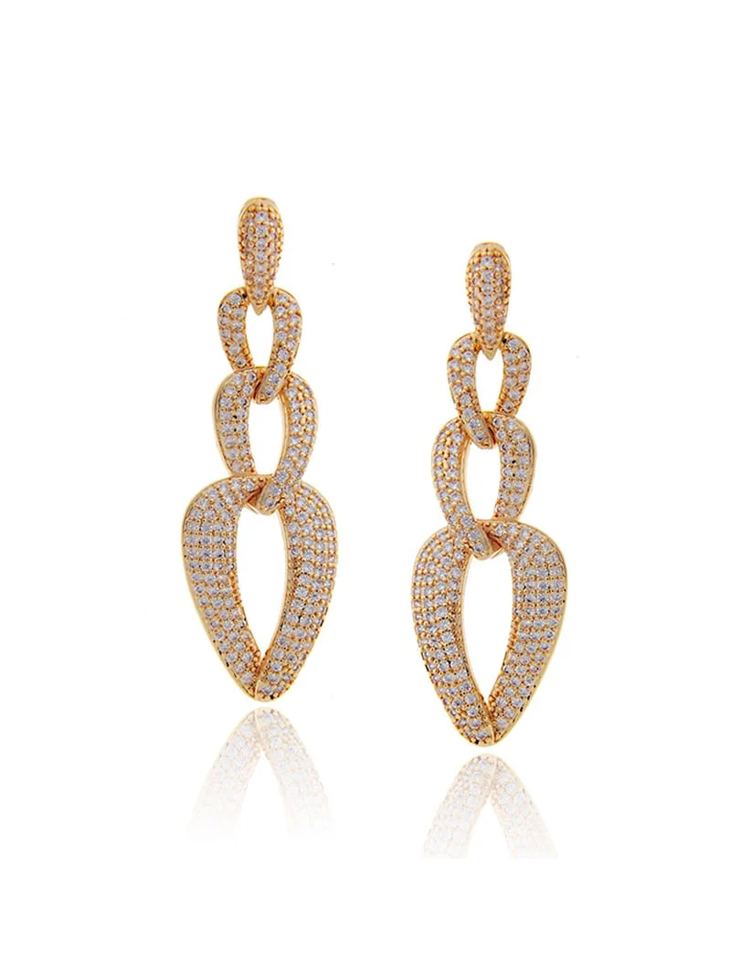 Brinco Longo Entrelaçado Cravejado Banho Dourado Zircônia - Image 2