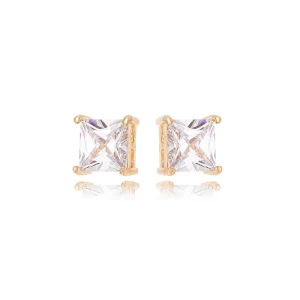 Brinco Ponto de Luz Quadrado Banho Ouro 18k Zircônia