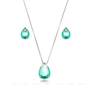Conjunto Gota 3 Garras Banho Ródio Cristal