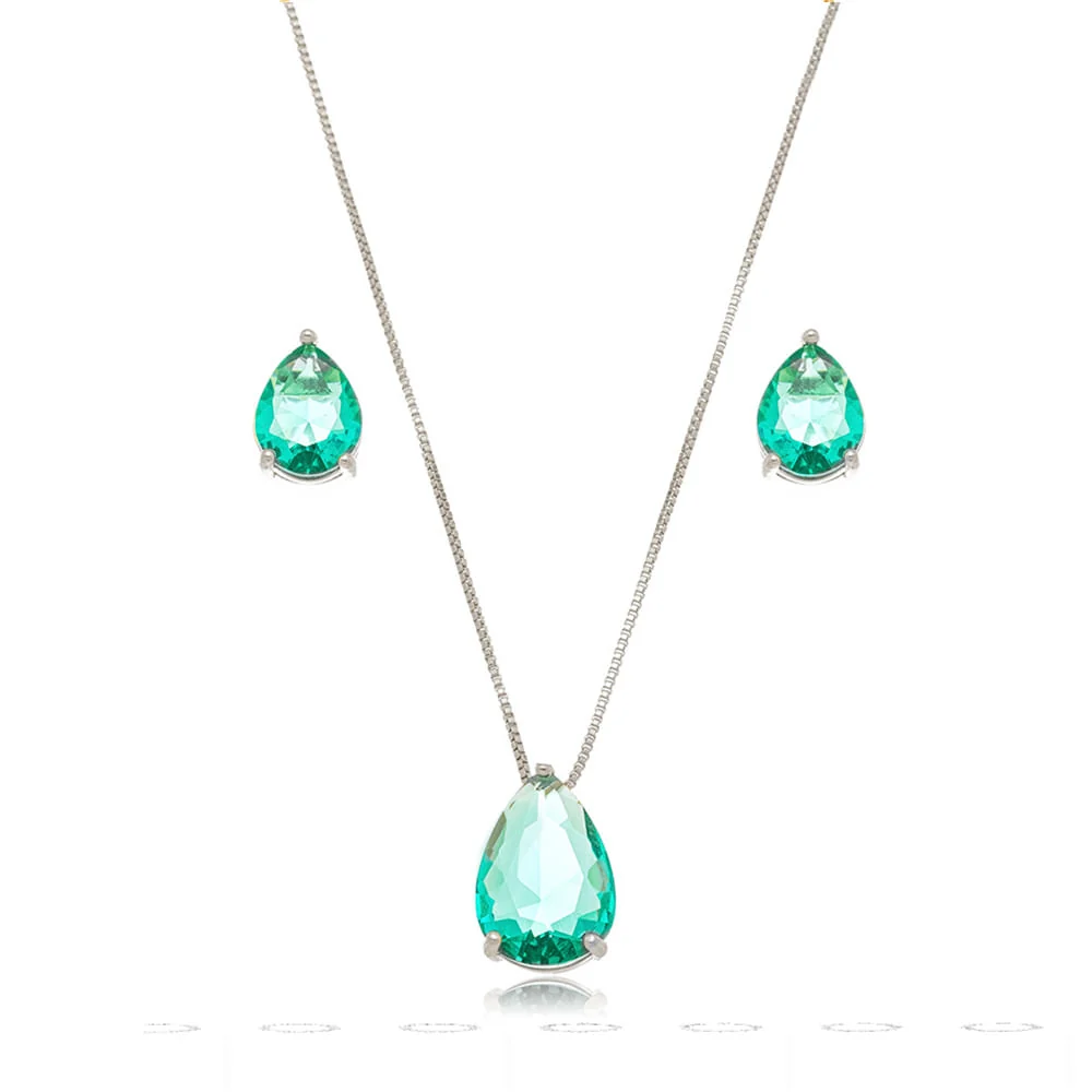 Conjunto Gota 3 Garras Banho Ródio Cristal - Image 2
