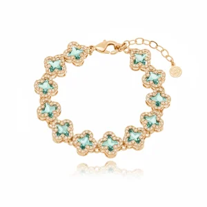 Pulseira Trevo Cravejado Banho Dourado Cristal