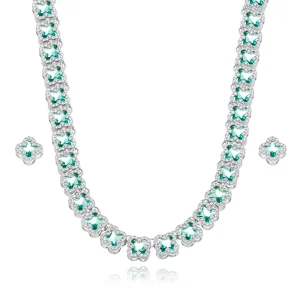 Conjunto Completo Trevos Cravejados Banho Prateado Zircônia