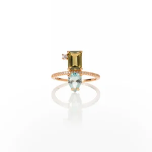 Anel Detalhe Cravejado Retângulo Gota Banho Ouro 18K Cristal Zircônia