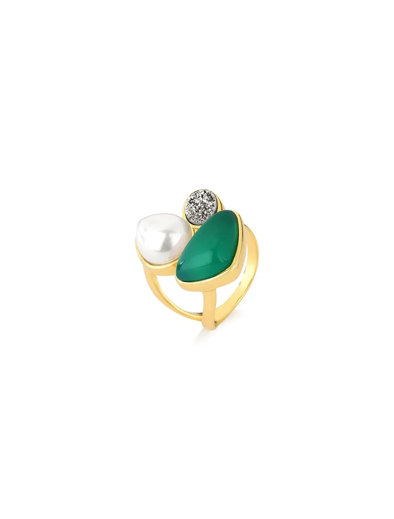 Anel 3 Formas Geométricas Banho Ouro 18K Pérola Shell - Image 2