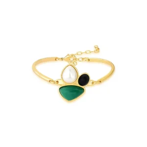 Pulseira Meio 3 Formas Geométricas Banho Ouro 18K Ágata Verde e Pérola Shell