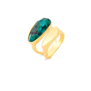 Anel Duplo Orgânico Banho Ouro 18k Esmeralda