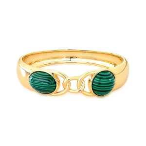 Pulseira Bracelete Duas Pedras Banho Ouro 18k Malaquita