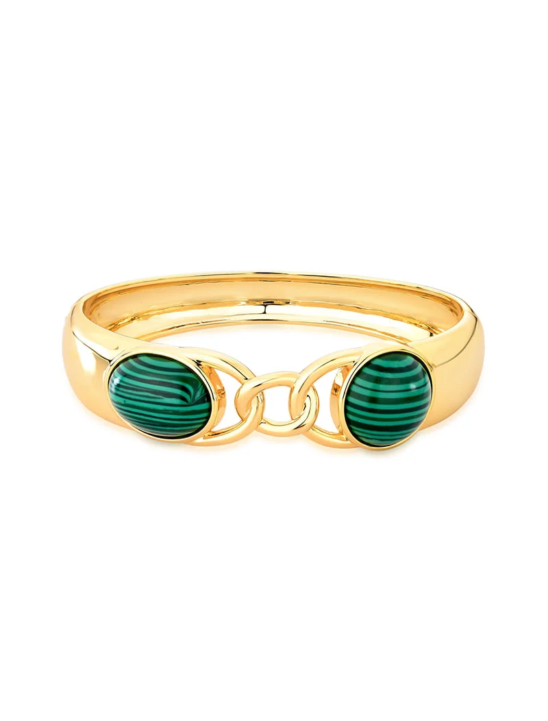 Pulseira Bracelete Duas Pedras Banho Ouro 18k Malaquita
