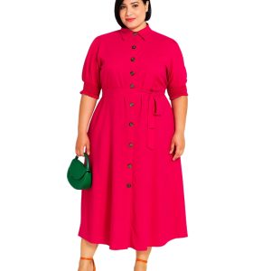 Vestido Longo Plus Size Chemise Pink